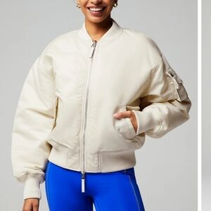 Fabletics Iconic Bomber Jacket Cream Froth Oversized Cream S NWT